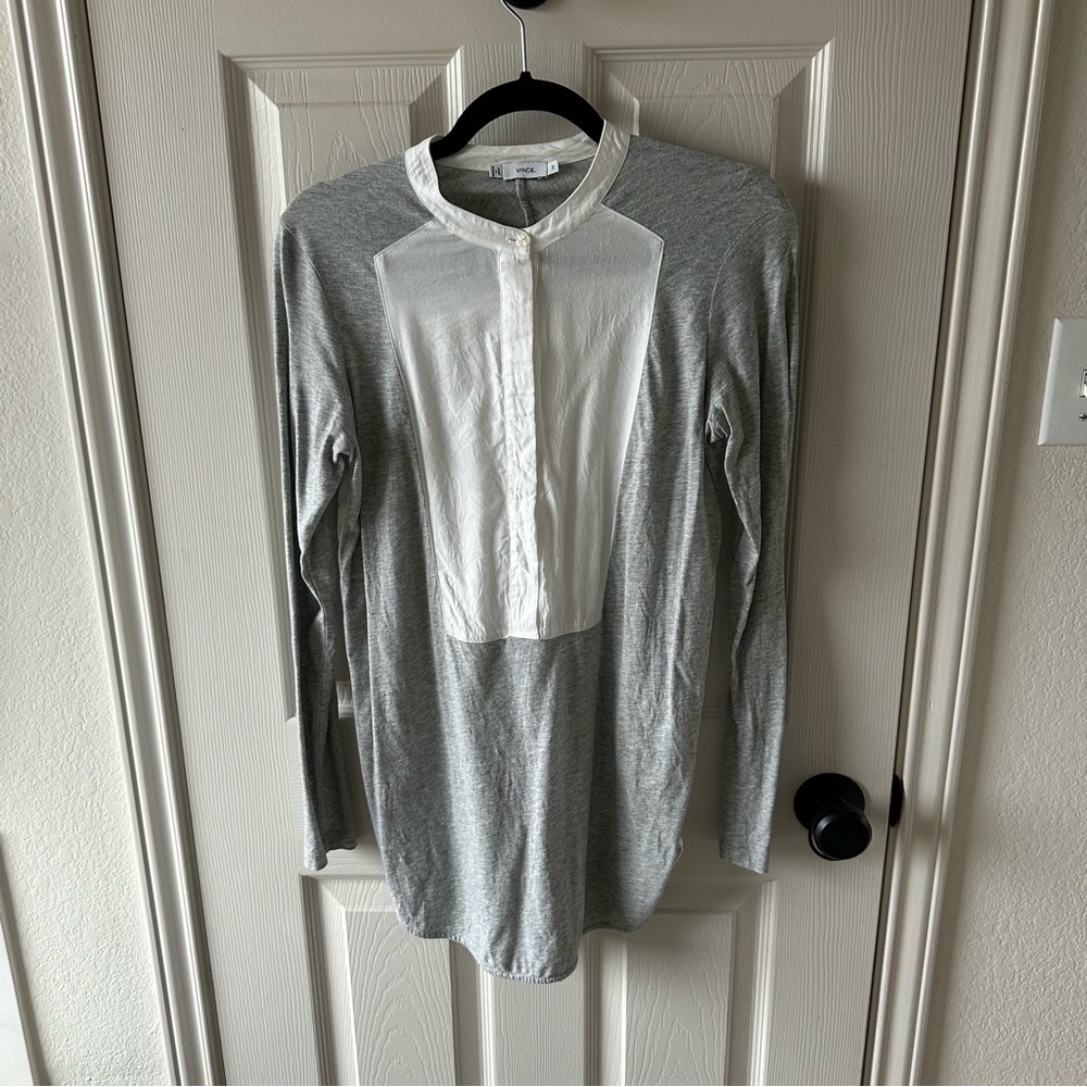 Vince Mixed Media Long Sleeve Button Down XS